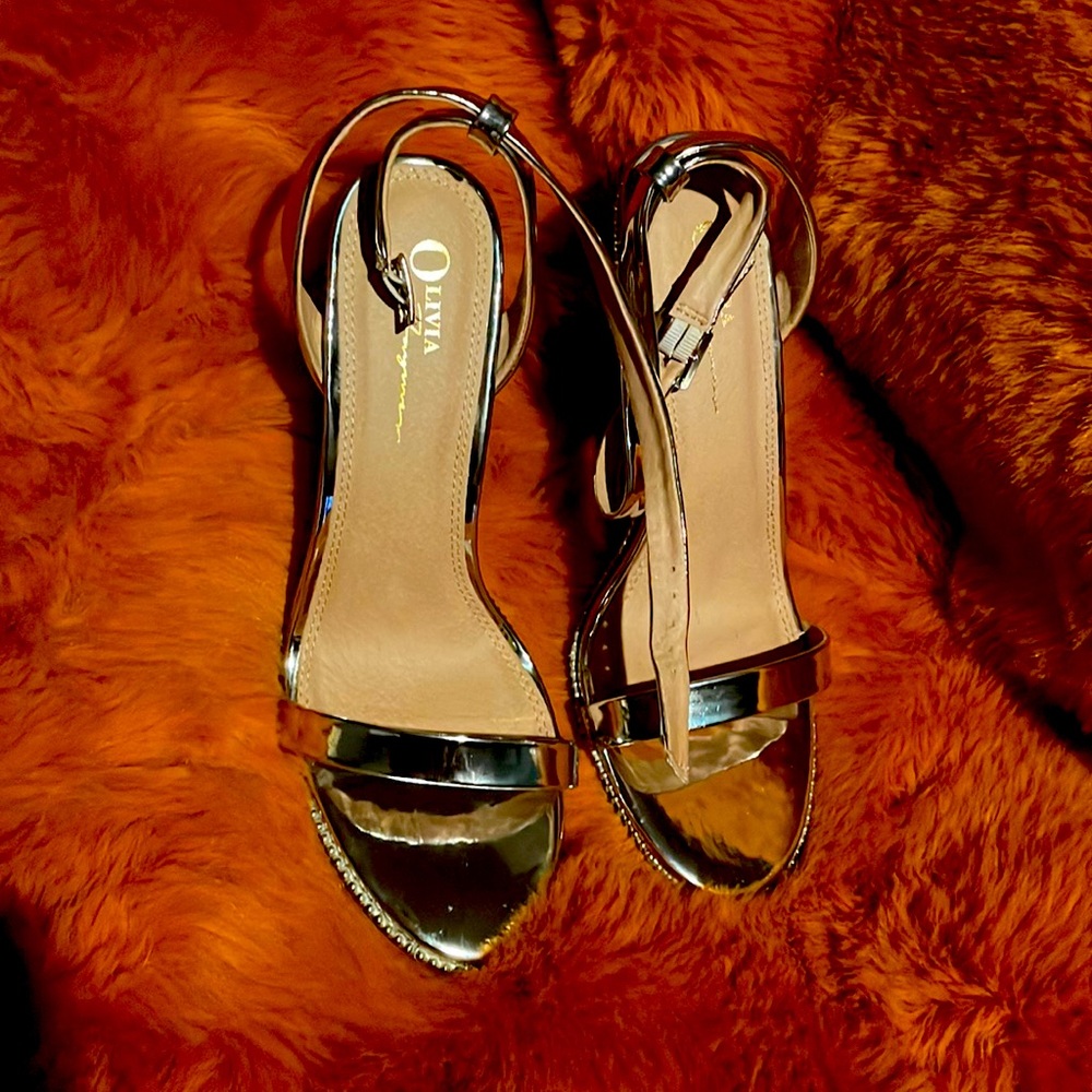 Chrome studded silver heels